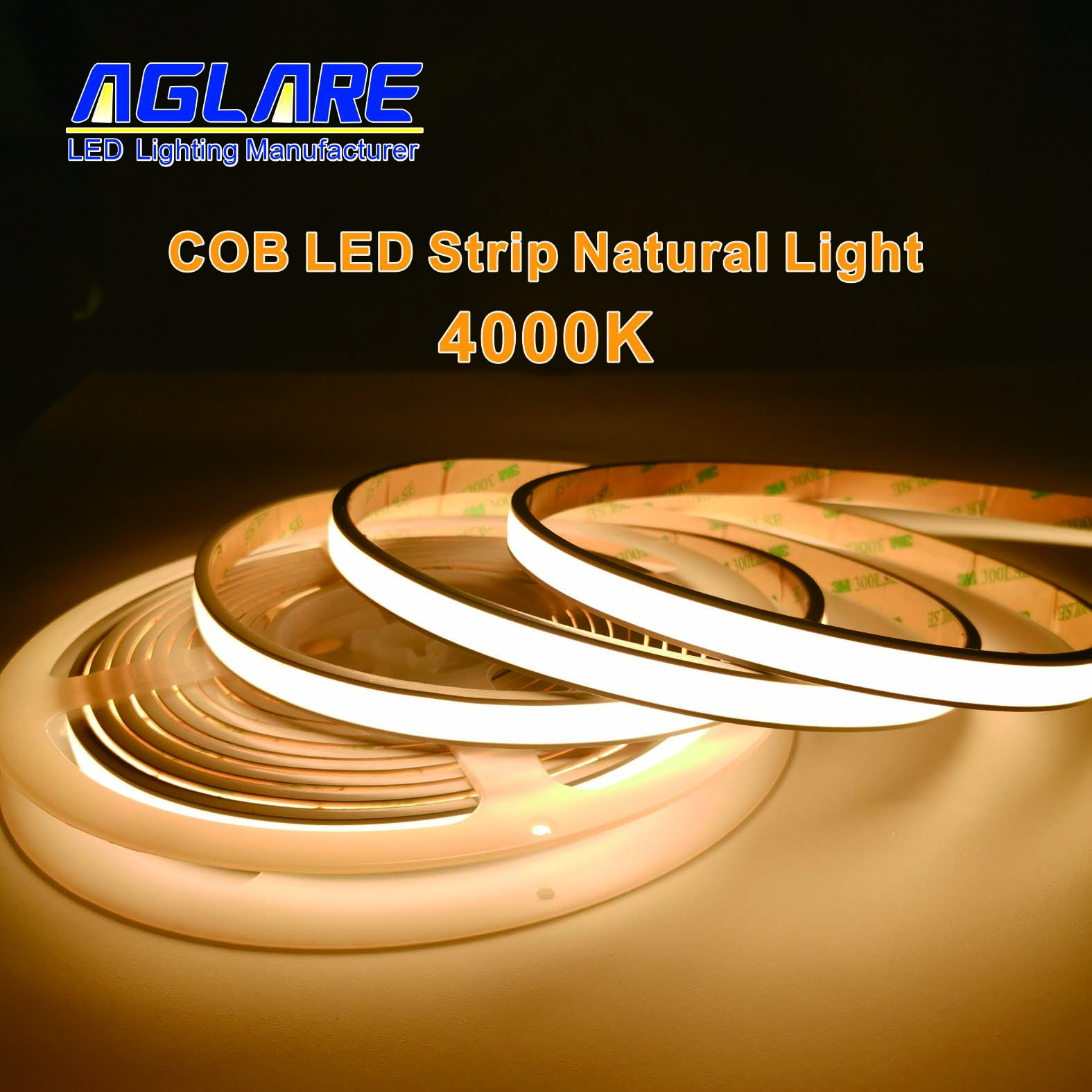 Flexible COB LED Strip Natural Light 4000K,IP67 Waterproof Solid Casing Tape Light DC24V 8mm 480LEDs
