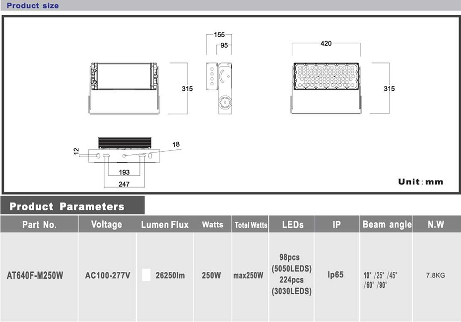 aglare 250W led stadium light size.jpg