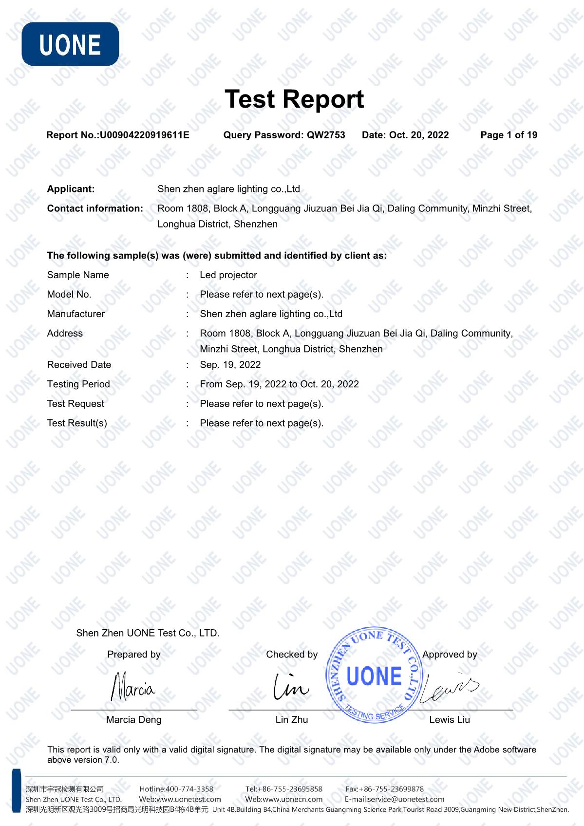 Aglare Lighting RGB led floodlight (TEST REPORT)-RoHS