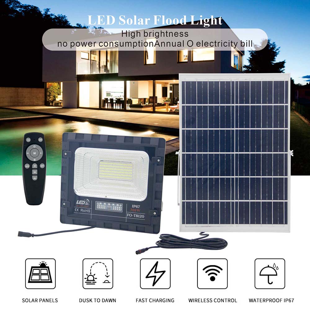 Solar LED Flood Light 300 Watts Warm White