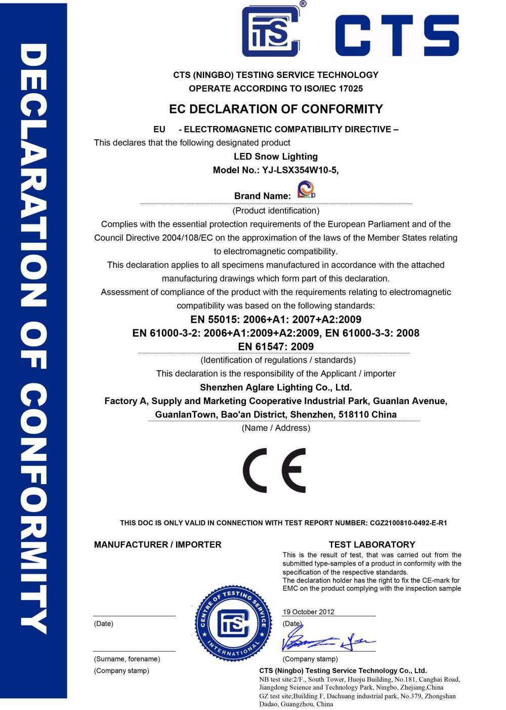 CE-LVD-LED Down Lights Certification
