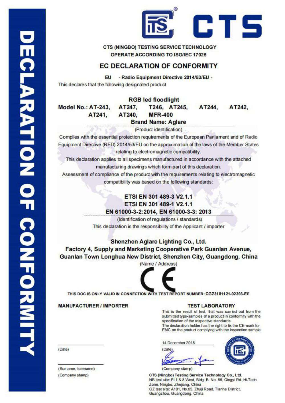 CTS-RGB led floodlight-RF （Remote Original certificate）-EE