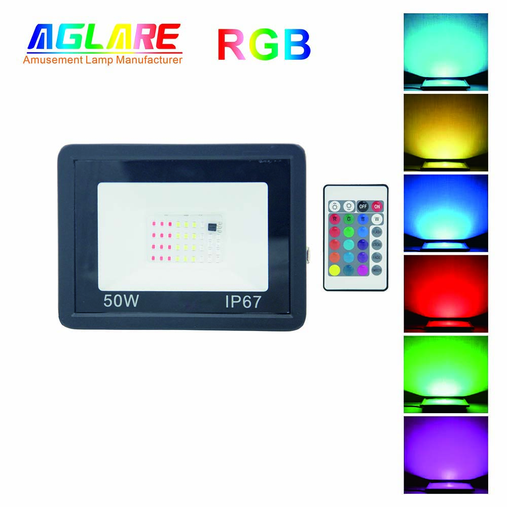 Ultra Thin 50W RGB LED Flood Light with 24Keys Remote 