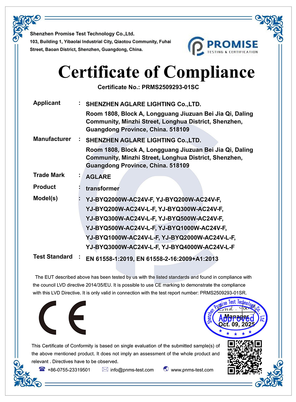 Aglare Lighting LED Transformer  (TEST REPORT)-CE-LVD
