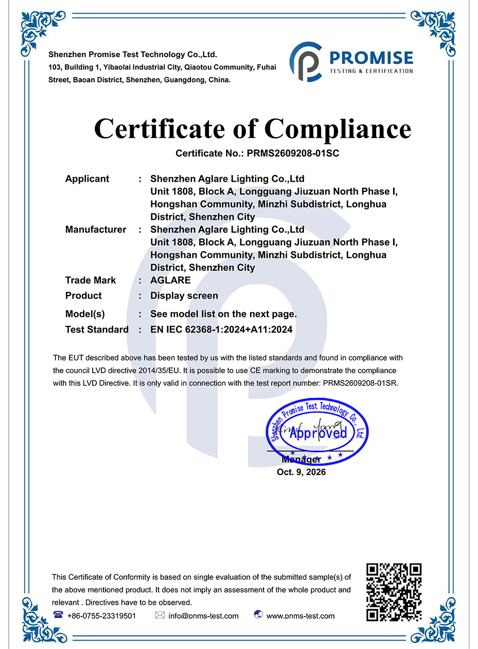 Aglare Lighting LED Display CE-LVD Test Report 